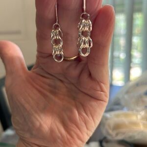 Sterling Silver Drop Chainmaille Earrings - Silver